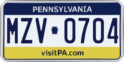 PA license plate MZV0704
