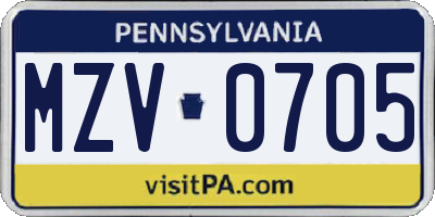 PA license plate MZV0705