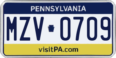 PA license plate MZV0709
