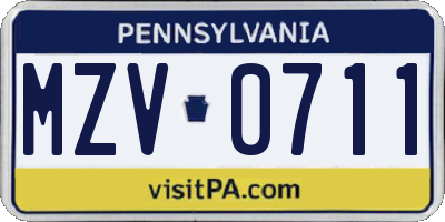 PA license plate MZV0711