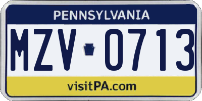 PA license plate MZV0713
