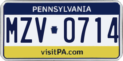 PA license plate MZV0714