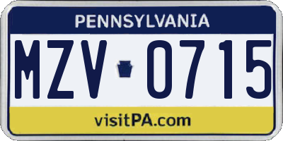 PA license plate MZV0715