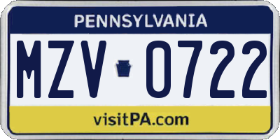 PA license plate MZV0722