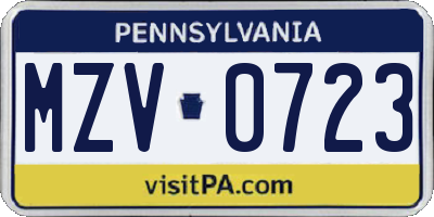 PA license plate MZV0723