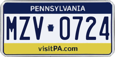 PA license plate MZV0724