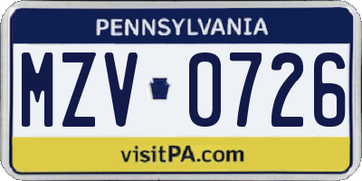 PA license plate MZV0726