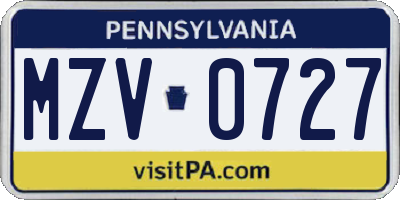 PA license plate MZV0727