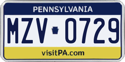 PA license plate MZV0729