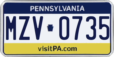PA license plate MZV0735