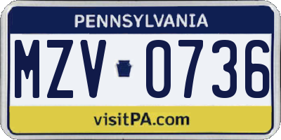 PA license plate MZV0736