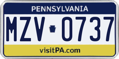 PA license plate MZV0737
