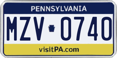 PA license plate MZV0740