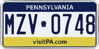 PA license plate MZV0748