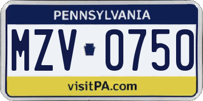 PA license plate MZV0750