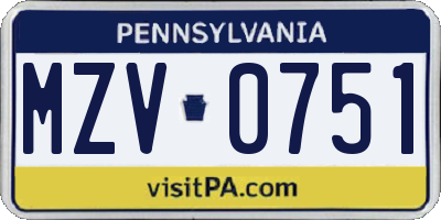 PA license plate MZV0751