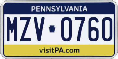 PA license plate MZV0760