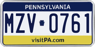 PA license plate MZV0761