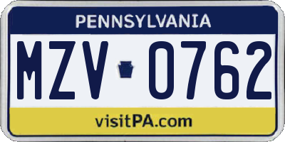 PA license plate MZV0762