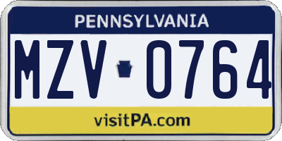 PA license plate MZV0764