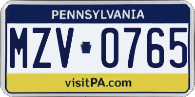 PA license plate MZV0765