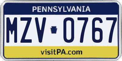 PA license plate MZV0767