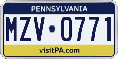 PA license plate MZV0771