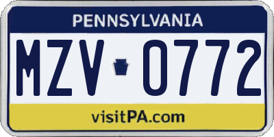 PA license plate MZV0772