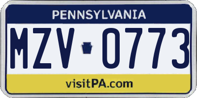 PA license plate MZV0773