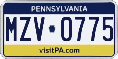 PA license plate MZV0775