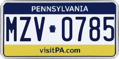 PA license plate MZV0785