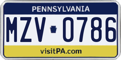 PA license plate MZV0786