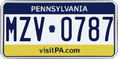 PA license plate MZV0787