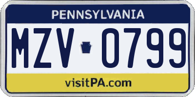 PA license plate MZV0799