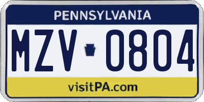PA license plate MZV0804