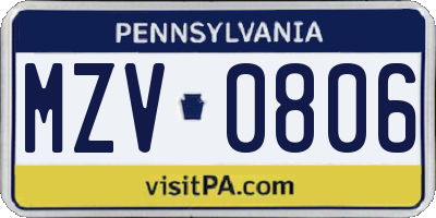 PA license plate MZV0806