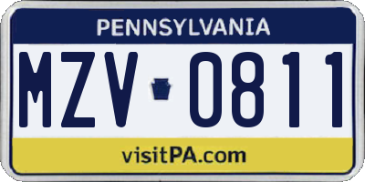PA license plate MZV0811