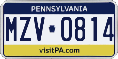PA license plate MZV0814