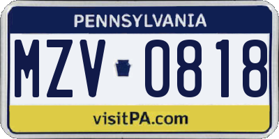 PA license plate MZV0818