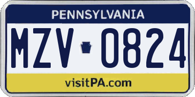 PA license plate MZV0824