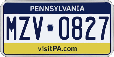 PA license plate MZV0827