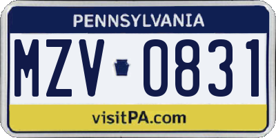 PA license plate MZV0831