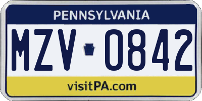 PA license plate MZV0842