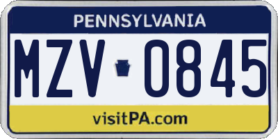 PA license plate MZV0845