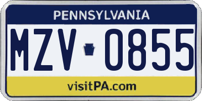 PA license plate MZV0855