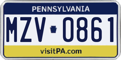 PA license plate MZV0861