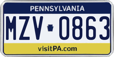 PA license plate MZV0863