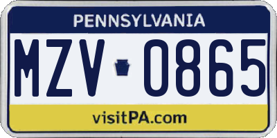 PA license plate MZV0865