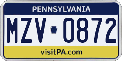 PA license plate MZV0872