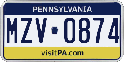 PA license plate MZV0874
